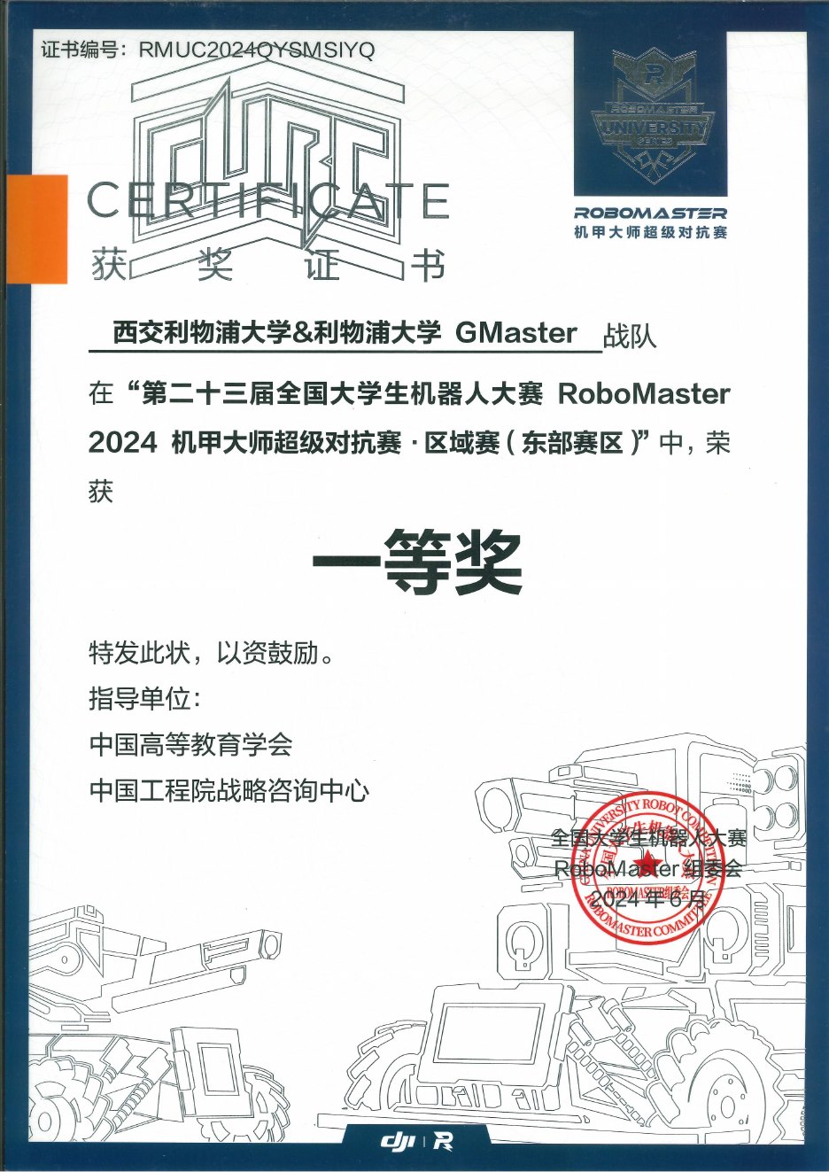2024 超级对抗赛东部赛区一等奖奖状